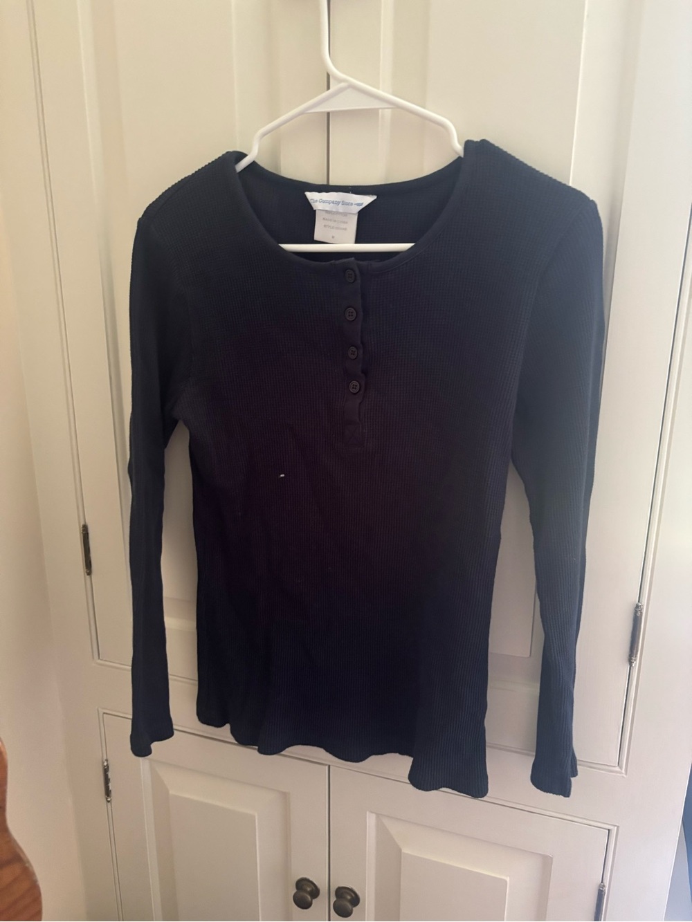 The Company Store Black Long-Sleeve Henley Ribbed Top
